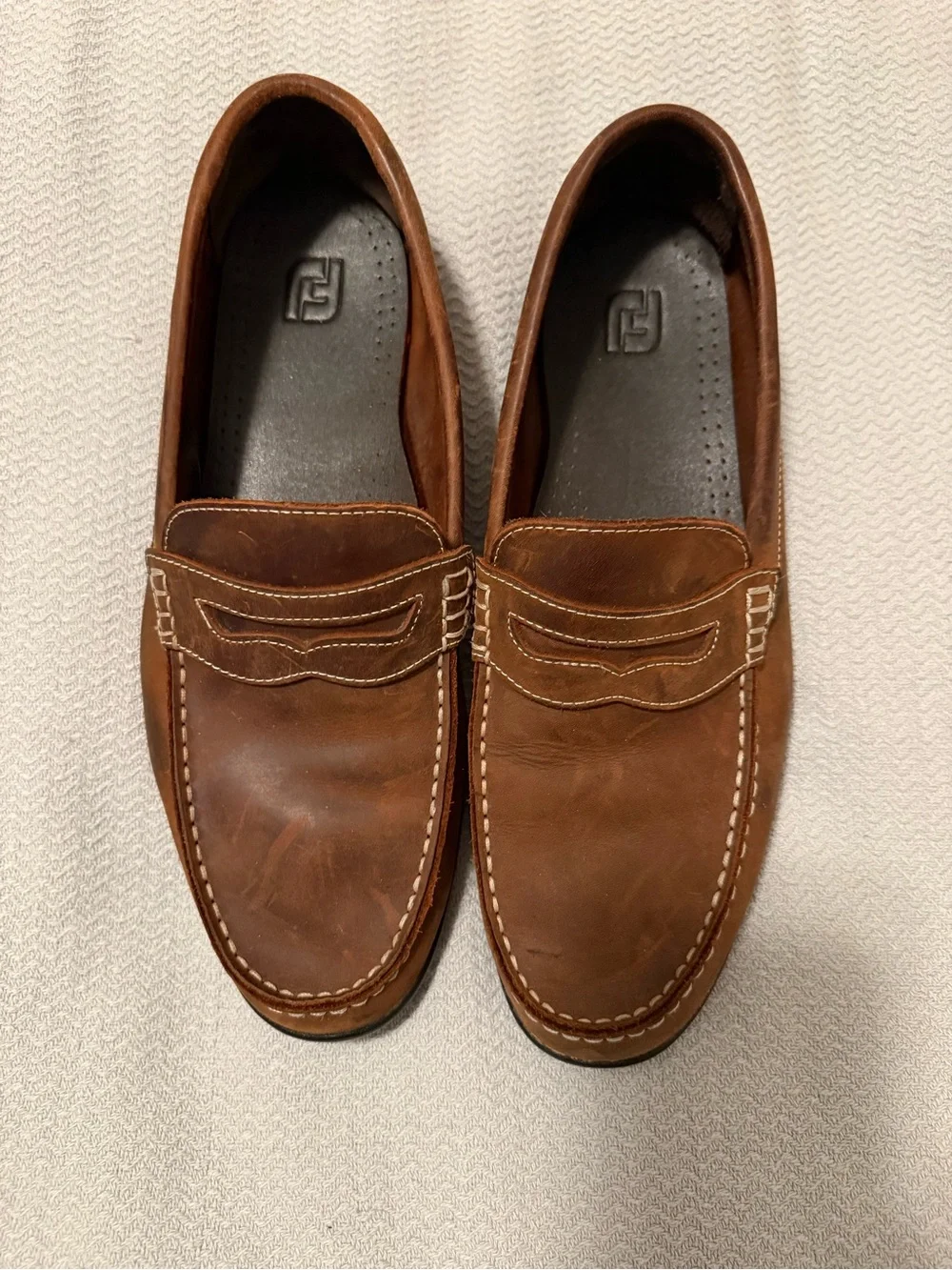 FootJoy Brown Leather Penny Loafers with Contrasting Stitch size 13